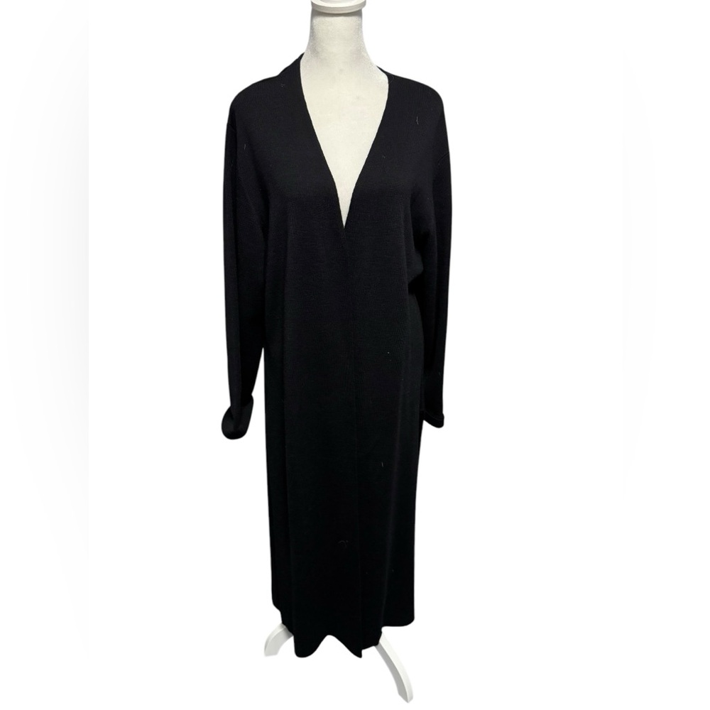 Vintage Maggie Shepherd Long Black Wool Knit Cardigan Duster. Size M. EUC